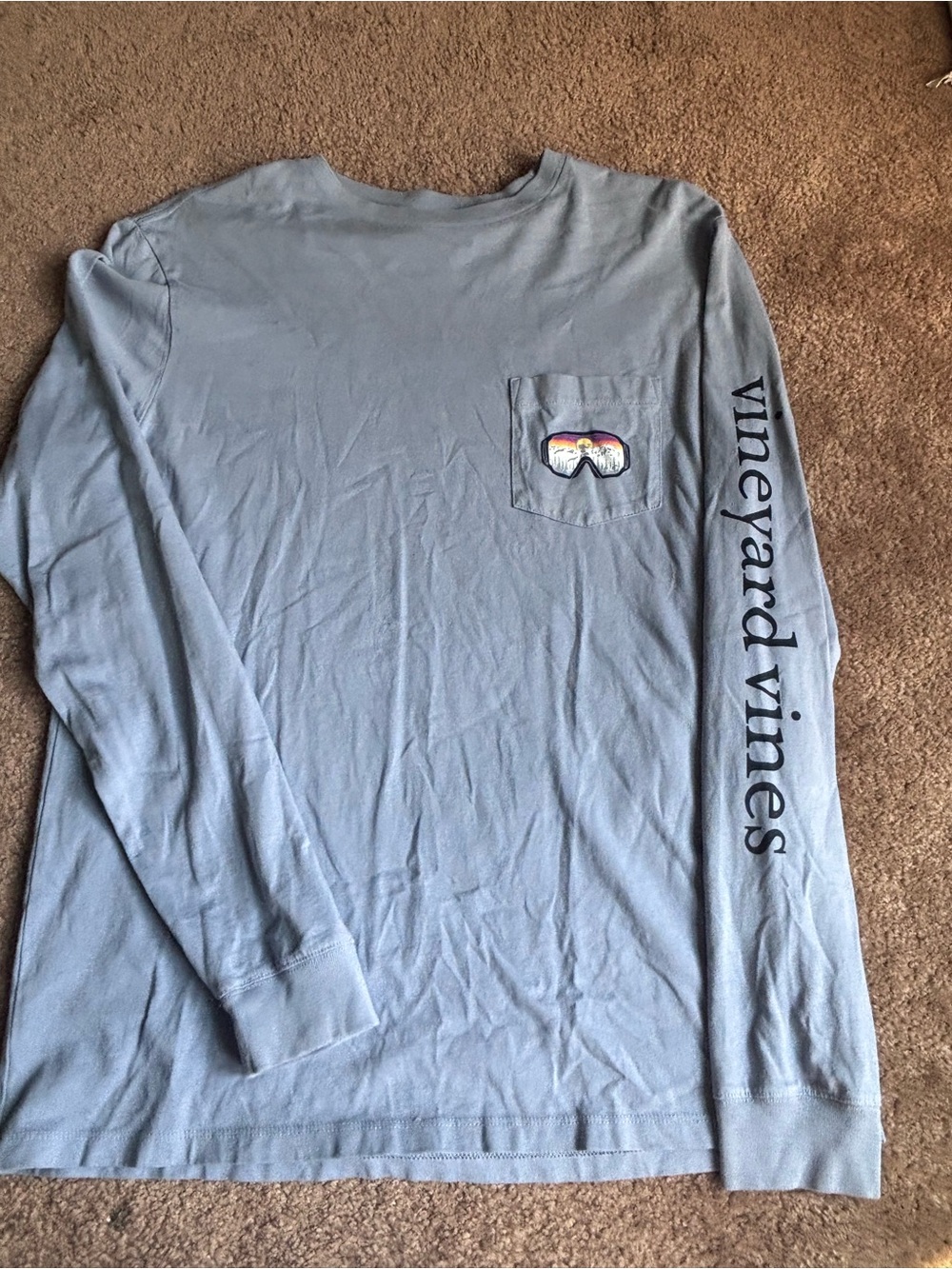 Vineyard Vines Light Blue Long-Sleeve Pocket Tee with Sleeve Logo